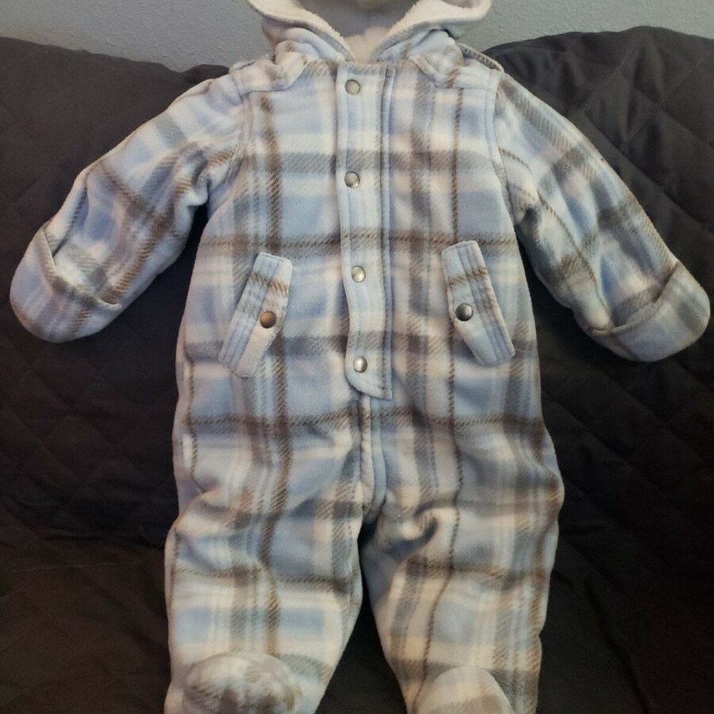 First Impressions Warm Light Blue Hooded fleece winter onsie